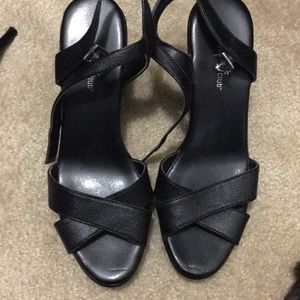Black wedge sandals